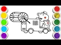 Peppa Pig on a tractor lawn mower Painting and Coloring for Kids Toddlers Easy Drawing