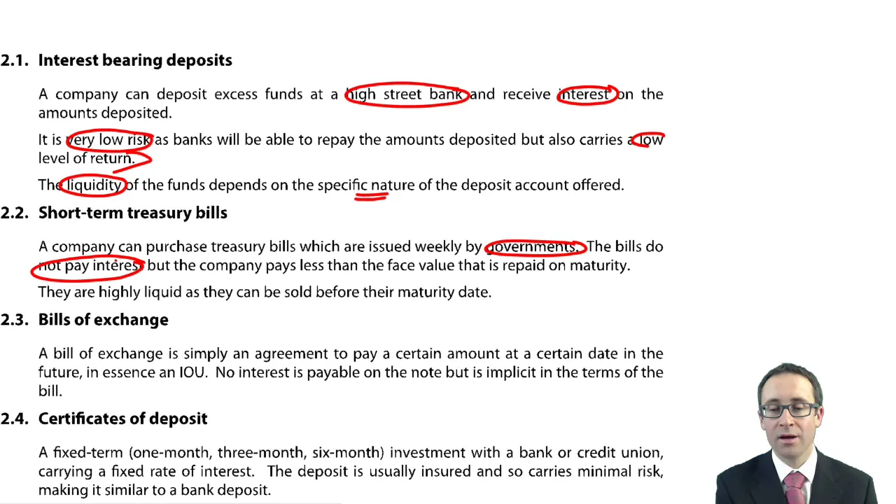 Short-term finance and cash investment - CIMA F1 Financial Reporting