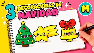 Cรณmo dibujar 3 DECORACIONES DE NAVIDAD ๐ | Fรกcil y paso a paso
