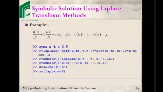 ME 340 Example Solving ODEs using MATLAB s laplace command