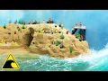 Download Lagu Tsunami Destroys Lego Tourist Spot with Sea Cave - Wave Machine Experiment - Lego Dam Breach Flood