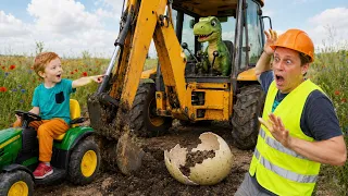 Leo Helps Dad Catch a Baby Dinosaur 🦕🚜 Tractor Excavator Adventure for Kids