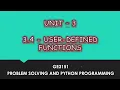 User-Defined Function In Python Tamil UNIT-3 CSE P13 Quick Through