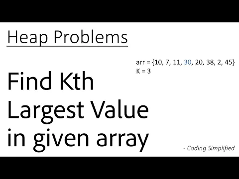 Heap - 3: Find Kth Largest Value in given array | Using Min Heap | Using Max Heap - YouTube thumbnail