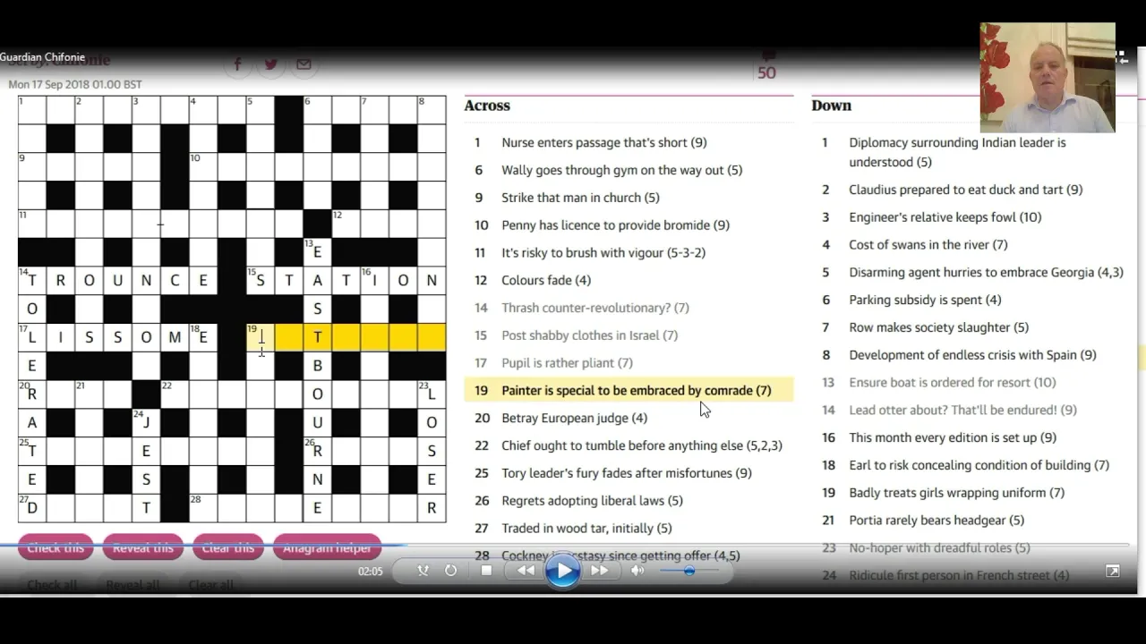 BEGINNER video: Guardian cryptic on 17th Sept