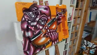 3D Art Portrait of a Naked Viola Player. Acrylic painting Recycled Materials."Music painting"