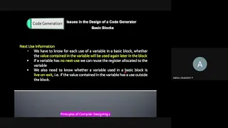 Principles of Compilers Code Generation - Live Variables