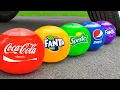 Lagu Satisfying ASMR Crushing Rainbow Coca-Cola Fanta Sprite Pepsi Balls Under Car Tire with Real Sounds
