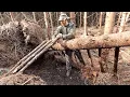 Building Two Cozy Huts Under Fallen Trees After a Big Storm - My Bushcraft Life