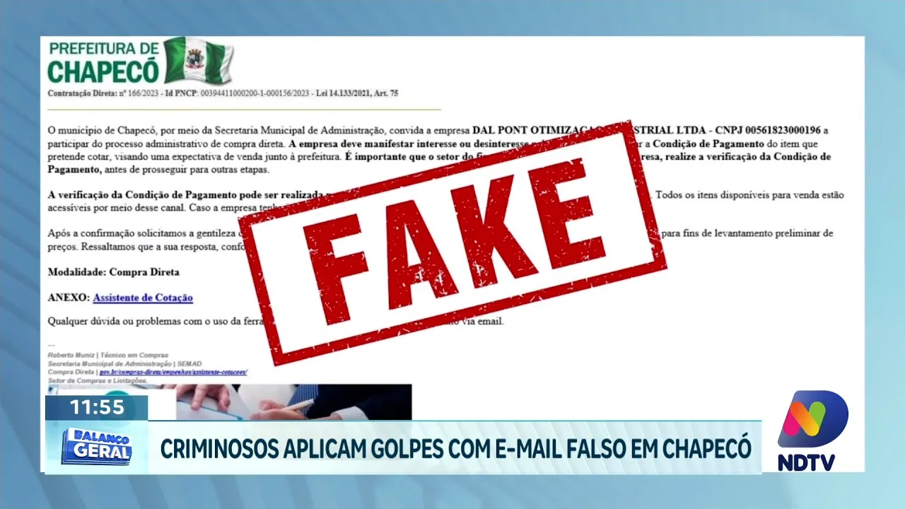 Golpe em Chapecó: E-mail falso da prefeitura circula na cidade - Fique atento!