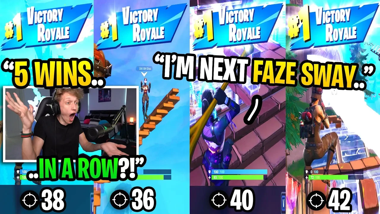 I met the NEXT FAZE SWAY and got 5 BACK TO BACK wins in Fortnite... (must see)