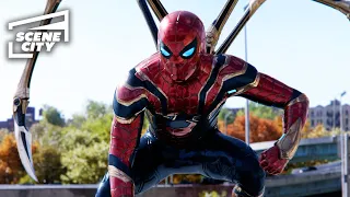 peter fights doc ock on the highway spider man no way home