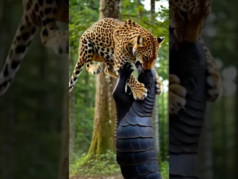 Leopard hunting pangolin