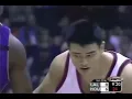 Yao Ming blocks Shaquille O Neal s first three shots and scores Houston s first three buckets in h