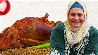 البط البلدي المحشي فريك من ايد ام احمد بالطعم الفلاحي 