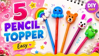 5 Cute Pencil Toppers Using Super Clay 🐰 🐻🐸 | Easy DIY School Supplies ✨ | Clay Craft Ideas #diy 