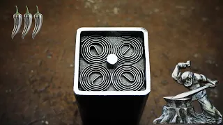 Labyrinth Damascus steel, from carbon brush holder springs.