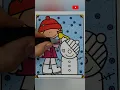 Cute Girl Building a Snowman Christmas Drawing Painting Coloring for Kids and Toddlers