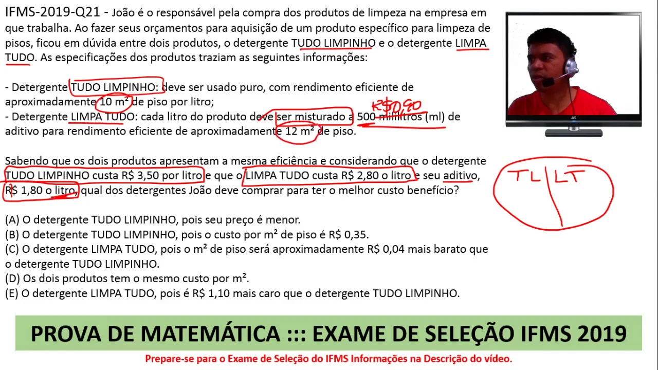 Situação Problema #IFMS 2019 Q21 Prova de Matemática Exame de Seleção