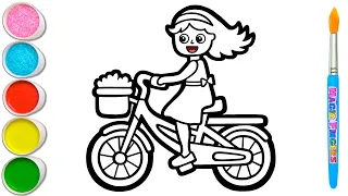 Download Girl Riding a Bike Drawing, Painting, Coloring for Kids \u0026 Toddlers | How to Draw, Paint #235 MP3