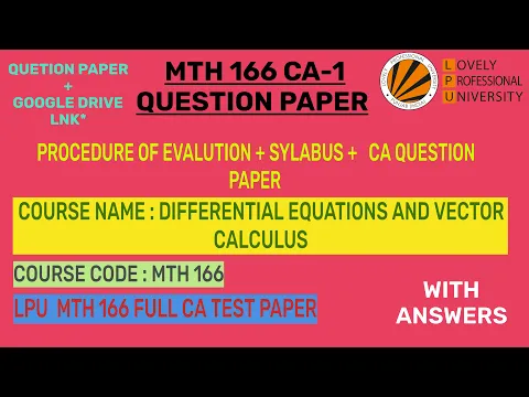 Download MP3 👉Full question paper MTH-166📃 CA-1 (MCQ Type)👈 ||⚡with answers⚡|| MTH166 || LPU ||1st on you tube