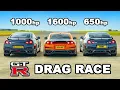 Nissan GT-R 1600hp v 1000hp v 650hp DRAG RACE