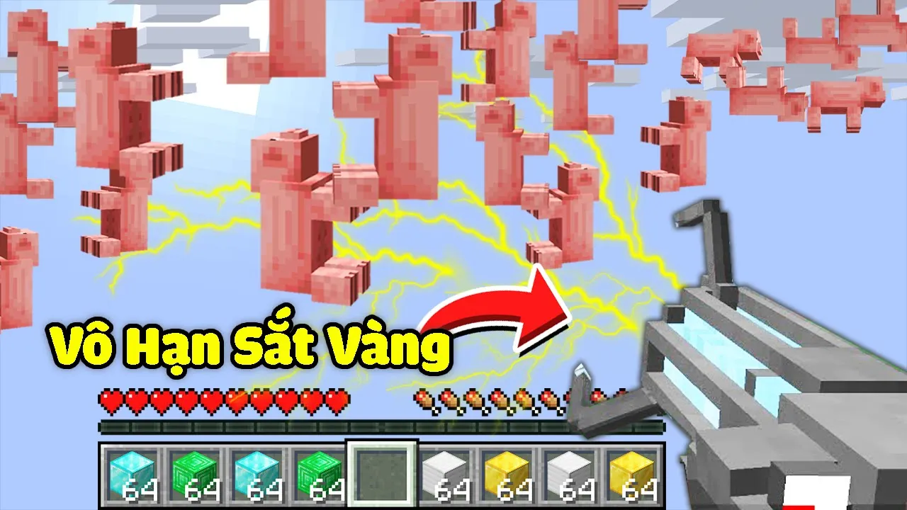 Minecraft Bedwars, Hút Mọi Thứ Bằng Súng Trọng Lực Và Được Sắt Vàng Vô Hạn Troll Noob Team