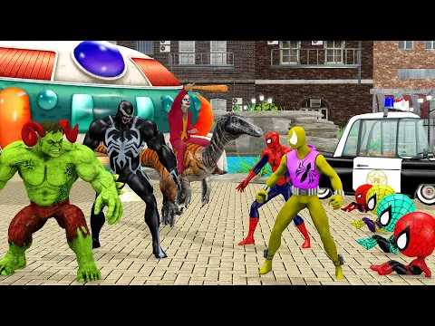 Download MP3 Siêu nhân người nhện vs 3 spider-man Superheroes rescue 4 baby spiderman from joker dinosaur