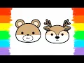 How to Draw and Color Bear and Reindeer Coloring Page