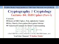 Cryptography Lect -04 Hill Cipher - Methodology and Encryption Scheme with Example In Hindi