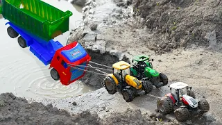 3 Tractors Rescue Dump Truck Stuck on Cliff Edge 😱 Near Water Accident Recovery!