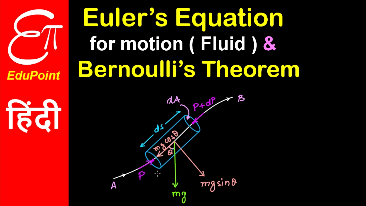 Euler's Equation for Motion and Bernoulli's Theorem | video in HINDI | EduPoint