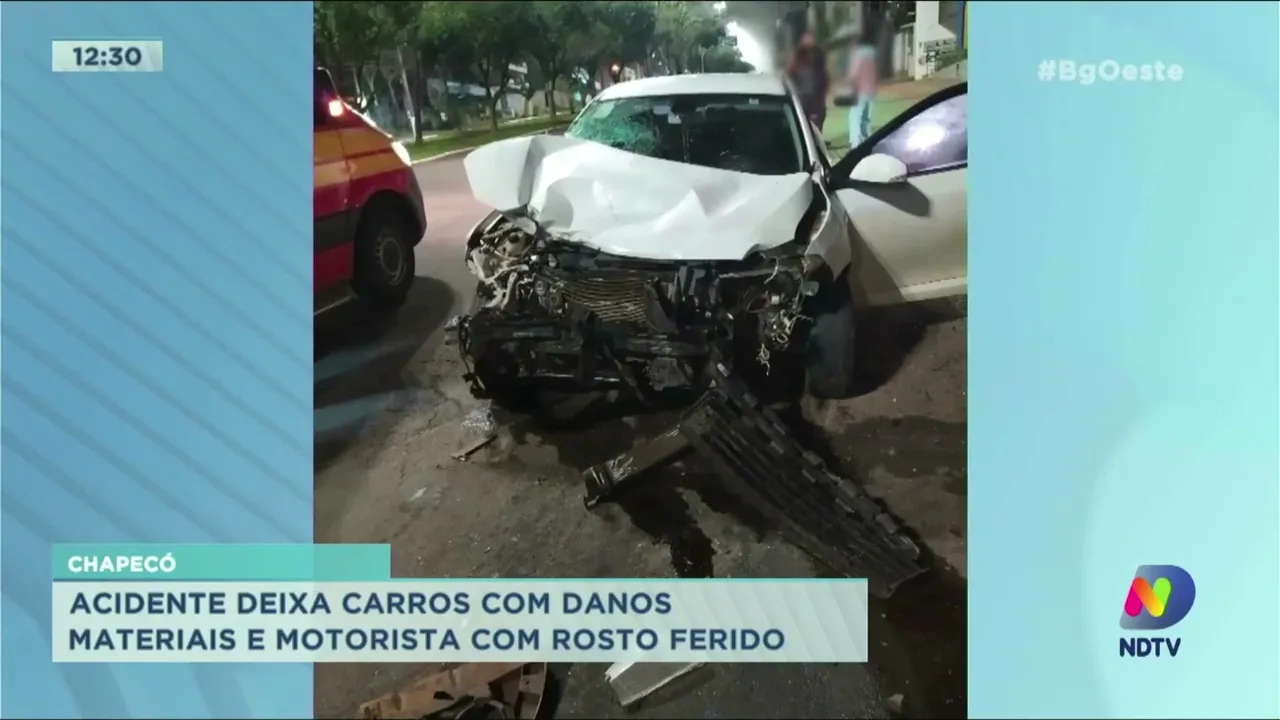 Acidente deixa carros com danos materiais e motorista com rosto ferido em Chapecó