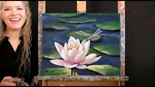 Learn to Paint LOTUS AND DRAGONFLY with Acrylic Paint - Paint Sip at Home