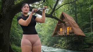 100 Days Solo Bushcraft Survival In The Rainforest Building A Tree Shelter From Natural Wood 
