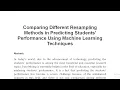 Comparing Different Resampling Methods in Predicting Students Performance Using Machine Learning Te