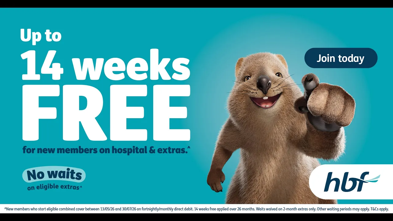 HBF — HBF Health Insurance - Up to 14 Weeks Free Offer (YouTube video ad)