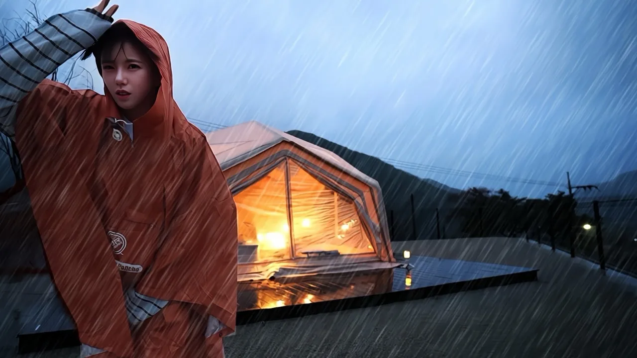 ☔엄청난 폭우가 쏟아지는 날, 나홀로 초대형 에어텐트 짓고 우중캠핑 빗소리 들으며 해물파전 막걸리 한잔 빗소리 ASMR 독차지 캠핑장 썸네일