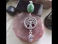 Silver Tree of Life Green Variscite Stone Pendant Necklace