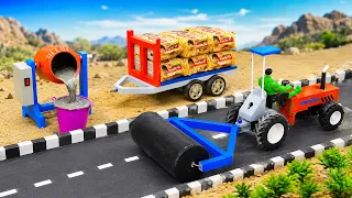 DIY Mini Tractor & Cement Mixer Builds Concrete Road With Roller | Fun Construction Science Project