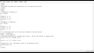 PHP Program for Subtraction of two matrices