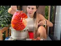 giant LOBSTER and CRAB in the hands of cutie chef Cooking in village ASMR