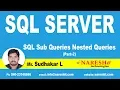 SQL Sub Queries Nested Queries Part 2 MSSQL Training By Mr Sudhakar L