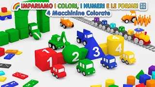 🌈 IMPARIAMO I COLORI, I NUMERI E LE FORME! 🔢 4 Macchinine Colorate 🚗 Mega Compilation Educativa