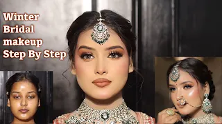 Winter Bridal Makeup Step By Step | Makeup Tutorial For Dusky Skin | long lasting glowy makeup