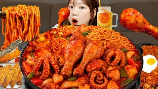 🍗두찜 칼낙지찜닭 돈까스 새우튀김 하이볼 볶음밥🌶 찜닭에 낙지+칼국수 토핑?!🤔 내돈내산 두찜 먹방 CHICKEN MUKBANG ASMR EATINGSHOW REALSOUND