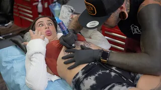 Katie Gets A Beautiful Dotwork Sternum Tattoo How Does She Take It