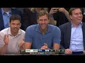 Dirk was loving this monster dunk by Dereck Lively to put Mavs up 36 in Game 4