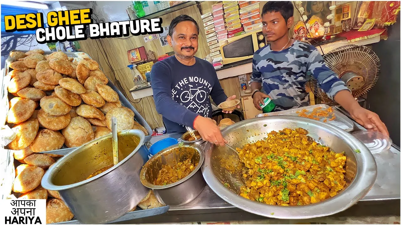 25/- Rs Indian Street Food Lucknow   Desi Ghee Chole Bhature, Poori Aloo, Jet Black Halwa, Khaste