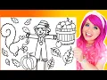Coloring Fall Autumn Harvest Coloring Pages Scarecrow Pumpkin Squirrel Autumn Leaves Apples